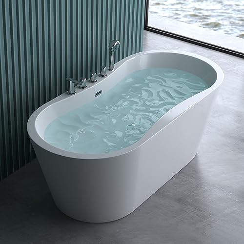 doporro Baignoire îlot ovale 170cm blanc Vicenza602S pour salle de bains acrylique avec bonde et robinetterie 170x80x63cm
