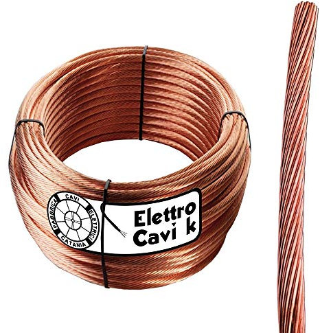 ELETTRO CAVI K - CORDA DI RAME 1x25 mm² TRECCIA DI RAME NUDA 6,2 mm PER IMPIANTI DI MESSA A TERRA RIGIDA PROFESSIONALE MADE IN ITALY 10 METRI
