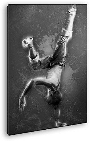 deyoli Breakdance - Illustration Format: 80x60 Effekt: Schwarz/Weiß als Leinwandbild, Motiv fertig gerahmt auf Echtholzrahmen, Hochwertiger Digitaldruck mit Rahmen, Kein Poster oder Plakat