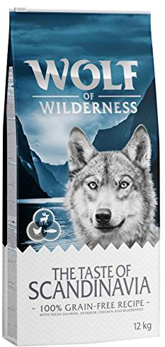 Wolf of Wilderness The Taste of Scandinavia Trockenfutter für ausgewachsene Hunde mit frischem Lachs, Rentier und Huhn mit Blaubeeren (12 kg)