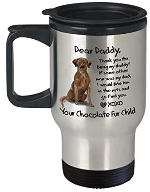 Personalized Chocolate LAB Gift Dear Daddy Funny Dog Dad Travel Mug Gift Bite Him in Nuts Funny Custom Christmas Birthday Gift from Dog