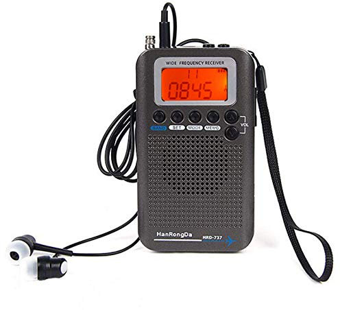 Denash Portable Aviation Radio, VHF Air Aircraft Band Radio Receiver Full Band Radio Recorder LCD Display with Headphone(Black)