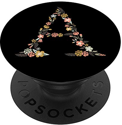 PopSockets Anfangsbuchstabe A mit Blumen auf schwarz PS20001 PopSockets PopGrip: Ausziehbarer Sockel und Griff für Handys/Tablets mit Tauschbarem Top
