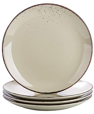 vancasso serie NAVIA Set de 4 Platos Llanos, Platos de Ensalada de 27,2 cm, Platos de Desayuno de Gres, Juego de Platos de Cena para 4 Personas, Apto para Lavavajillas, Microondas y Horno, Beige