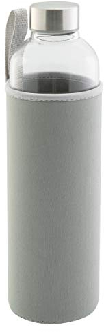 axentia Trinkflasche aus Glas, Wasserflasche mit Neoprenhülle in Grau, ca. 1 l