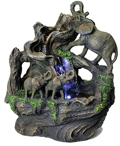 Arnusa Zimmerbrunnen Elefant mit Beleuchtung Springbrunnen Dekoration Zierbrunnen