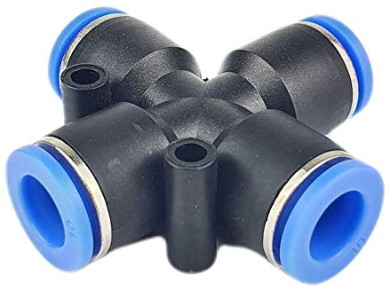 Pneumatik Kreuz-Verbinder - reduziert - Stecknippel - Steckverbinder - PUSH IN (1x10mm, 3x8mm)