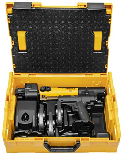 Mini-Press M - Set di pressatrici radiali con batteria agli ioni di litio in valigetta e 3 ganasce M15-18-22, in acciaio, 30 x 25 x 5 cm, giallo