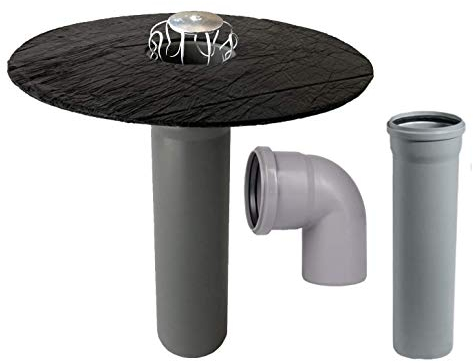 Flachdachablauf DN 70 Set inkl. Laubfang wahlweise mit Bogen und HT-Rohr, Bitumen-Flansch, Dachgully, Einlauf, Dachentwässerung, DN 75 (87° Bogen + 250 mm HT-Rohr)