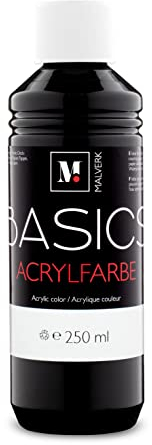 Malverk Basics® - je 250ml hochwertige Acrylfarbe | Malfarbe | Made in France | auch geeignet für Acryl Pouring | schnell trocknend | wasserfest und lichtecht | auf Wasserbasis | Schwarz