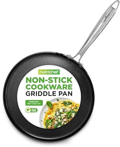 NutriChef Poêle à Crêpes Antiadhésive de 30 cm- Poêle grill - Idéale pour les Pancakes, Dosa & Tortillas, Anodisée Dure, Compatible Lave-Vaisselle