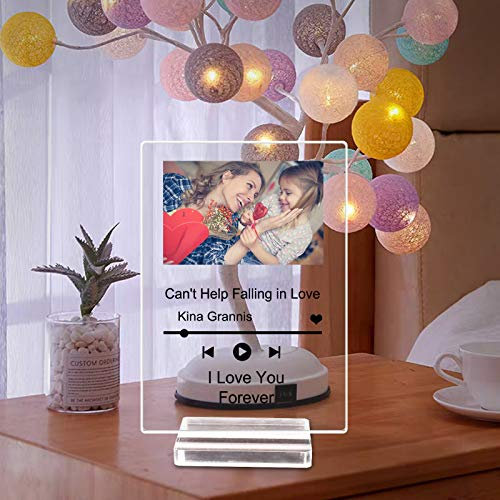 Arte en vidrio de Spotif,Álbum de fotos de música con placa acrílica personalizada, placa de foto de código de Spotif escaneable personalizada para el día de la madre, regalos de cumpleaños