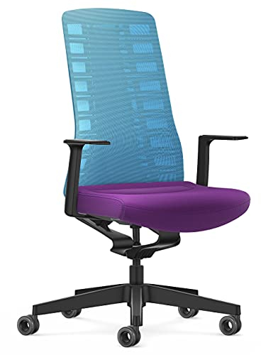 Interstuhl Bürostuhl Pure Active Edition - Der Bürostuhl der Sich Gewicht und Bewegung anpasst - ergonomische Smart-Spring Technologie - Made in Germany (1D-Armlehne, Hellblau | Lila)