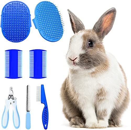 Hzran 6 Pieces Rabbit Grooming Kit, Pet Hair Remover, Rabbit Grooming Brush, Shampoo Bath Brush, Small Animal Nail Clippers and Trimmers, Pet Comb Grooming Set for Rabbit, Hamster, Bunny, Guinea Pig