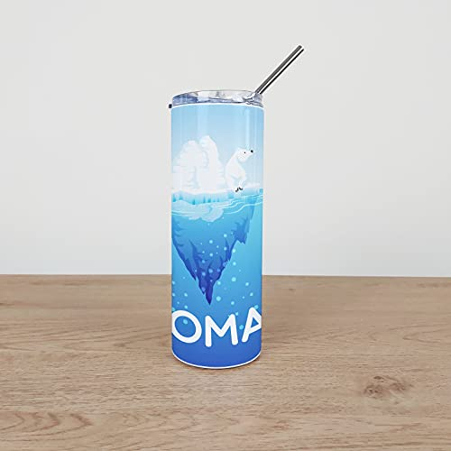Personalised Stainless Steel Tumbler & Straw with Polar Bear Iceberg Modern Design Reuseable Insulated 20oz 590ml Simple Double-Walled Thermal Travel Mug Hot Cold Drinks Closed Sip Lid