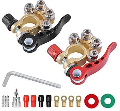 Battery Terminal Connectors, 2 Pcs 4 Way Quick Release Disconnect Terminal for SAE/JIS Type A Posts, Compatible With Cars, Vans, Trucks and More