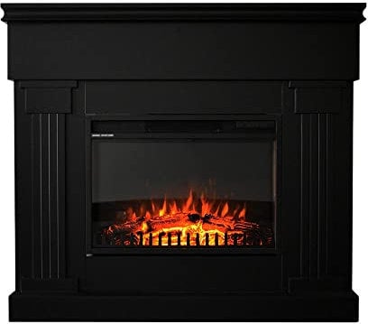 TEMPO STYLE - Camino elettrico nero VARMA | Stufa autoportante con riscaldamento da 750/1500 W | Caminetto da terra a basso consumo e con telecomando, timer, termostato ed effetto fiamma 3D