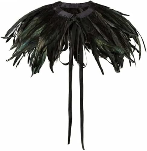 zfyanssee Halsband / Umhang mit Federn, handgefertigt, für Halloween-Kostüme, Schwarz / Grün, grün, One size