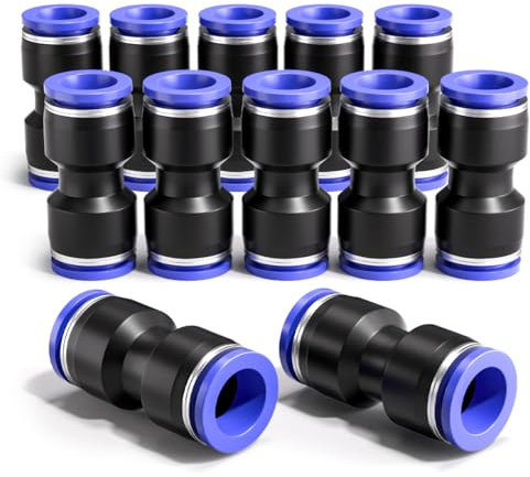Bwintech 12 Pcs 10mm Straight Push in Connect Pneumatic Fitting,2 Way Plastic Quick Release PU Air Line Adapter