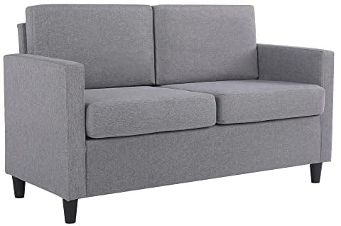 Mingone 2 Sitzer Sofa Kleine Modernes Polstersofa Einfaches Leinen Sofa mit 2 Kissen für Wohnzimmer Schlafzimmer Büro Flur, Hellgrau