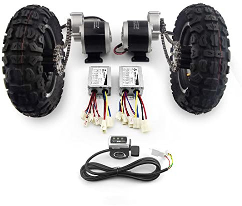 L-faster Kit catena motore con ingranaggio a doppia trazione da 25,4 cm, con ruota fuoristrada, interruttore di retromarcia per carriola elettrica, carrello, carro e bici (24 V 350 W max 4 km/h)