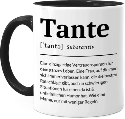 Tassenliebling® Definition Tante Tasse personalisiert Schwarz - Beidseitiger Druck - Besonderes Tante Geschenk zum Geburtstag für die beste Tante der Welt - Geburtstagsgeschenk