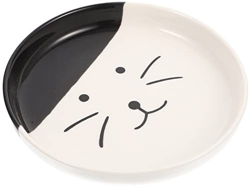 POPETPOP Ceramic Shallow Cat Dish Flat PET Food Plate for Cats and Small Dogs Large Opening Bowl Easy Clean Anti-Spill Structure Suitable for Wet and Dry Food