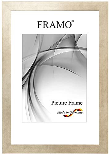 FRAMO Cadre photo 70 x 100 cm en bois massif | Champagner | Bord extérieur en noir | Couleur/taille sélectionnable | Cadre pour affiches | Puzzles | Photos N°106