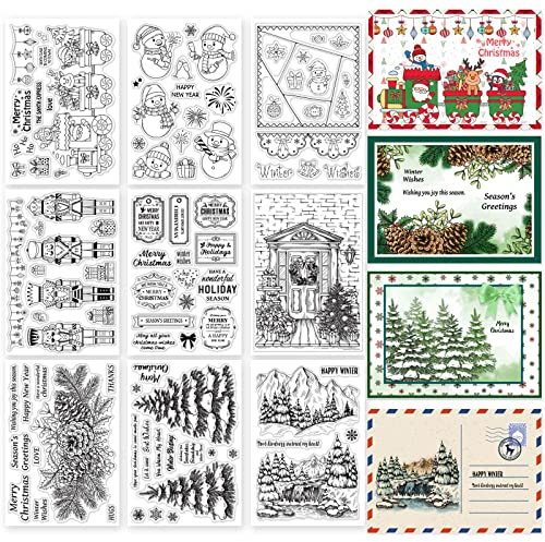ORIGACH 9 Blätter Thema Weihnachten Transparenter Silikon Stempel klare Weihnachtsstempel Set für Urlaub Geburtstag Festival Kartenherstellung DIY Scrapbooking Journaling Album