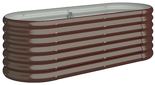 vidaXL Garden Raised Bed Powder-Coated Steel - Large Brown Oval Planter for Outdoor Garden, Patio, and Balcony Planting - 114x40x36 cm