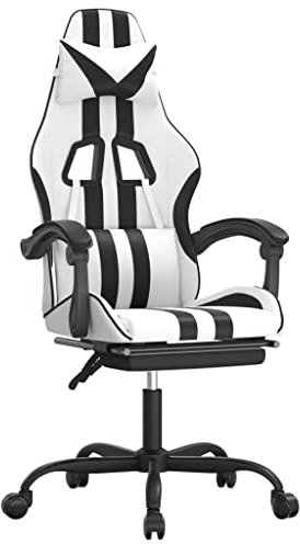 vidaXL Gaming Stuhl mit Fußstütze, Bürostuhl Drehbar Höhenverstellbar, Drehstuhl Schreibtischstuhl mit Kissen, Verstellbar Chefsessel Sportsitz Computerstuhl, Weiß Schwarz Kunstleder