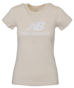 New Balance Damen S/S Top NB Essentials-Stacked Logo Schuhe, Team Creme (270), M