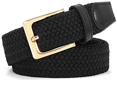 JasGood Geflochtener Elastischer Gürtel für Damen Herren, Unisex Stoffgürtel Stretchgürtel Dehnbarer Gürtel für Jeans Hosen, Schwarz, 115cm