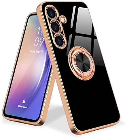 Urarssa Coque Compatible avec Samsung A54 5G Anneau Etui Silicone Housse 360° Voiture de Bague Magnétique Protection Case Mince en TPU Souple Antichoc pour Samsung Galaxy A54 5G Noir