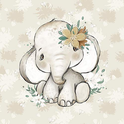 40x50cm French Terry Stoff Panel mit Elefant - Mädchen Sommersweat Panelstoffe für Baby & Kinder - Stoffpanel Stoffe zum Nähen - Stoffpanele mit Kombistoff - keine Meterware - Steppenliebe