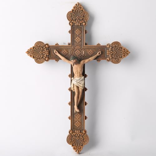 BC Katholisches Kruzifix-Wandkreuz, Heiliges Kreuz, religiöses Geschenk, handbemalt im Vintage-Stil, volle Farbe, 30,5 cm H von Buildclassic