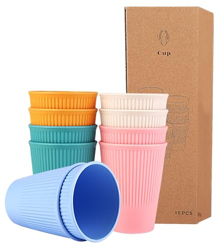 FFHBDL Vasos plastico,Juego de 10 Vasos de plástico,Vasos irrompibles para niños y Adultos, Aptos para microondas y lavavajillas(350ml)