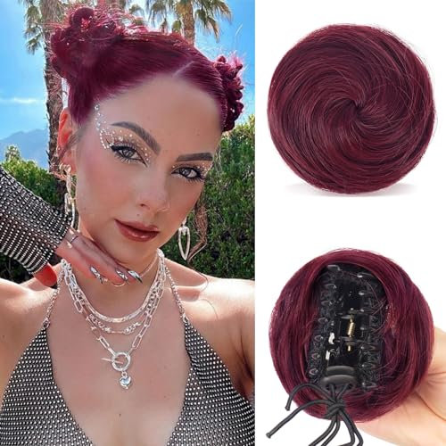 Sofeiyan 2PCS Krallen Clip in Haar Bun Mini Messy Bun Haarteile Dutt mit Klammer Synthetik Haar Scrunchies Haar Donut Chignon Pferdeschwanz Haarteil Dutt für Damen
