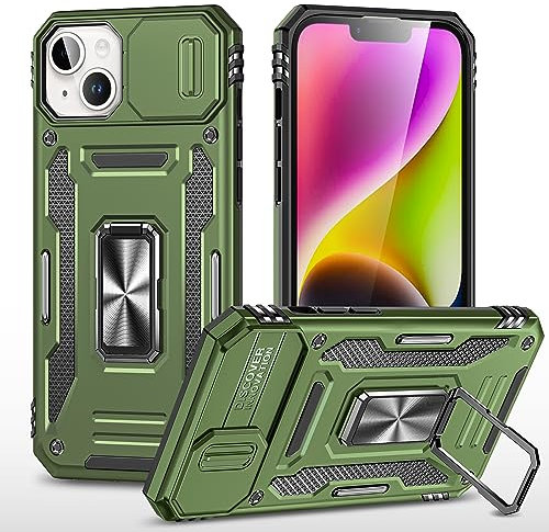 JSENMlN Coque iPhone 15,Antichoc Anti-Chut Housse avec Cache Caméra Étui pour iPhone 15 (6.1) (Vert)