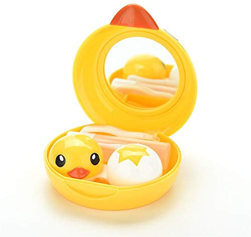 Lens Storage Cases， Contact Lens Cases,Mini Box Container, 1Set Cute Yellow Duck Travel Glasses Plastic Contact Lenses Box Travel Contact Lens Case Eyes Care Kit Holder Container Gift (Color : Ivory)