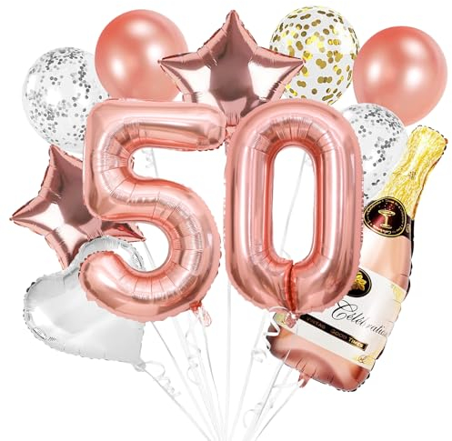 VIKY Deko 50. Geburtstag Frauen, Rosegold 50 Geburtstag Frauen Deko, Luftballon 50 Geburtstag Frau Mann, 50. Geburtstag Deko Set mit Luftballons 50. Geburtstag, Konfetti Luftballon Party Deko Supplies