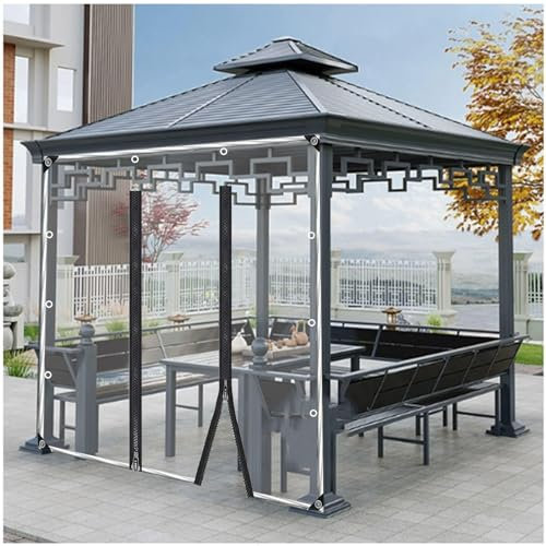 Panneaux Latéraux De Bâche Transparente Avec Fermeture Éclair, Rideaux De Bâche Imperméable Robuste 0.5mm, Rideaux De Bâche Pvc Clairs Extérieur Pour Pergola Carport Gazebo,WxH-6x3.5m/19.7*11.5ft