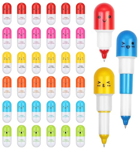 QHFlashbuy Retractable Kugelschreiber 36 Stücke Mini Kapsel Stifte Pillen,Kreativer Druckkugelschreiber Pille Kugelschreiber für Kinder,Schule,Büro,Schreibwaren(6 Stile)