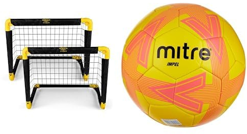 Umbro Fußballtor - Fussballtore für Garten Kinder - Tor 2-er Set - Faltbares Fussballtore – Fußballtore für Innen- und Aussengebrach - 50 x 44 x 44 cm - Schwarz/Gelb & Mitre Impel L30P Fußball