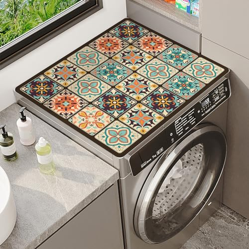 Nouiroy Tapete para lavadora, con diseño de flores, para lavadora, secadora, cubierta superior, superabsorbente, para lavadora, microondas, refrigerador (estilo retro)