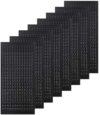 QUARKZMAN 8 Blatt 3D Nagelsticker mit Nummer 0-9, Selbstklebende Nail Art Sticker, Nagel Aufkleber, Nageldesign Zubehör, Handyhüllen DIY Dekorationen (Schwarz)