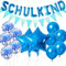 Schulanfang Deko Einschulung Junge Mädchen, 14 Stk Einschulung Deko Set, Schulkind Deko Blau 2025 Schuleinführung, Deko Schulanfang mit Wimpelkette,Stern Einschulung Folienballon,Konfetti Luftballons