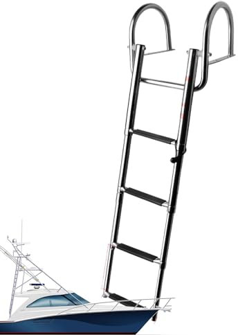 Telescopic Boat Ladder - Foldable Marine Steps, Extendable Dock Stairs | Retractable Flexible Yacht Ladder with Non Slip Treads, Compact Sturdy Stainless Steel Under Ladder for Boats Yachts