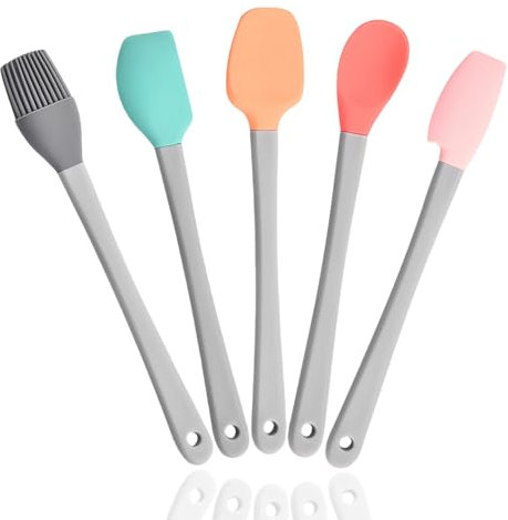 Ustensiles de cuisine en silicone, set de 5 PCs，Ustensiles de cuisine pour la pâtisserie, la cuisine et le mélange，Silicone résistant à la chaleur, anti-adhérent, lave-vaisselle avec, multicolore