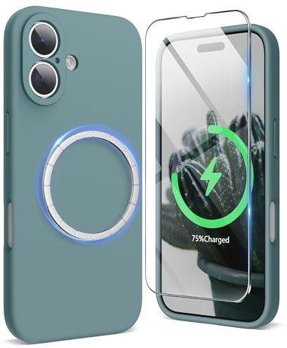 SURPHY Magnetic Design for iPhone 16 Plus Case, Liquid Silicone Protection for Each Lens Shockproof Gel Rubber Phone Case for iPhone 16 Plus 6.7 inch 2024, Cactus Green